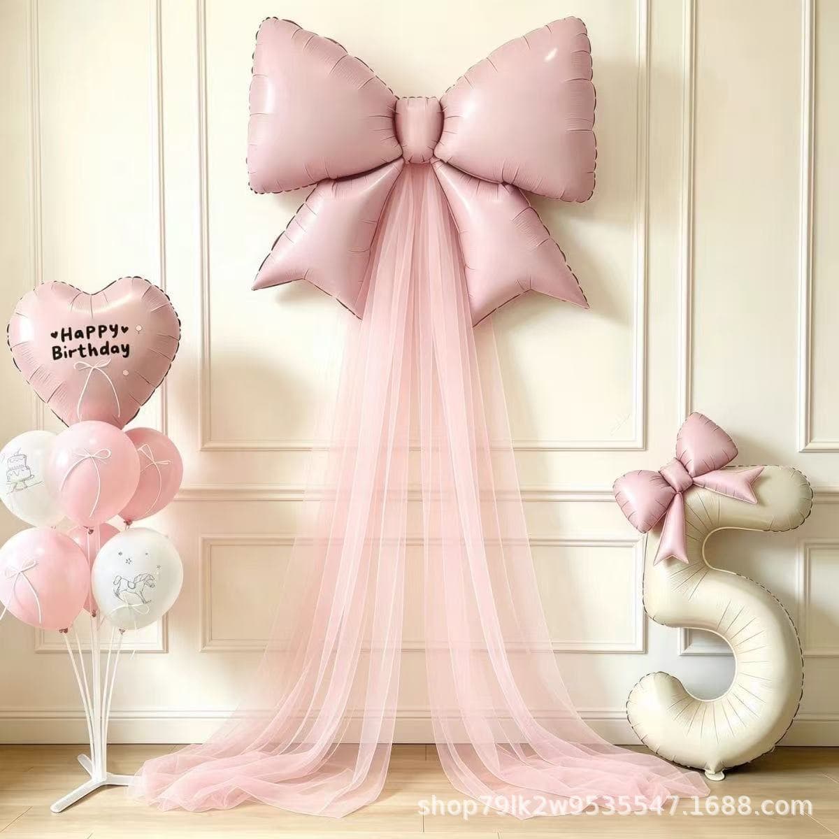 Girl Birthday Party Decoration Bow Tulle Balloon Column Floor Floating Decoration First Birthday Ceremony Atmosphere Photo Props