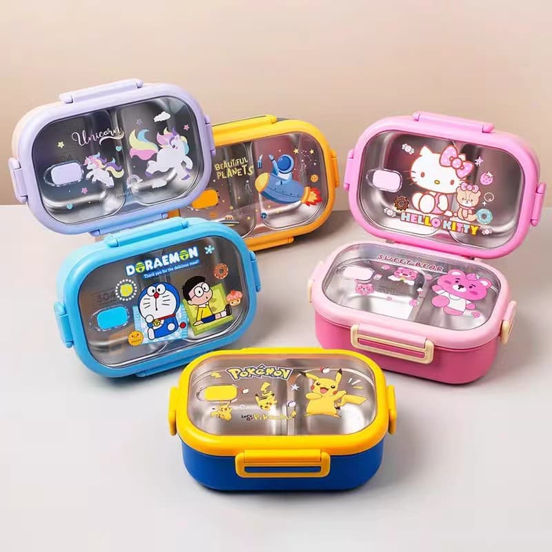 Korean Style 304 Stainless Steel Lunch Box with Cartoon Compartments for Kids and Students, Leak-Proof Sealed Lunch Container for Office Workers