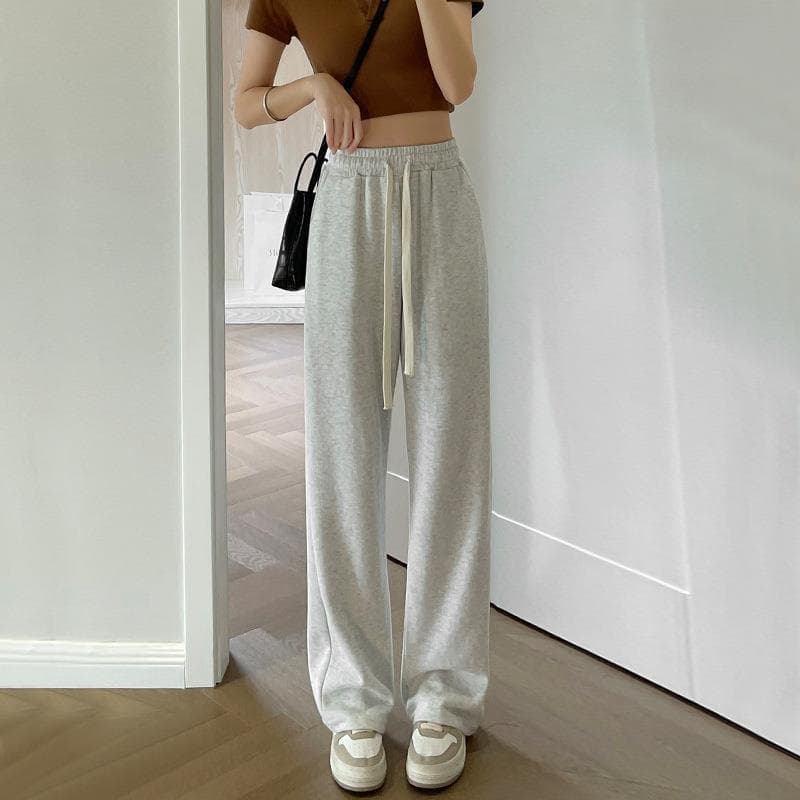 Women's wide-leg pants, autumn style, versatile straight leg casual pants, high-waisted, slimming, loose-fitting sweatpants, sporty pants.