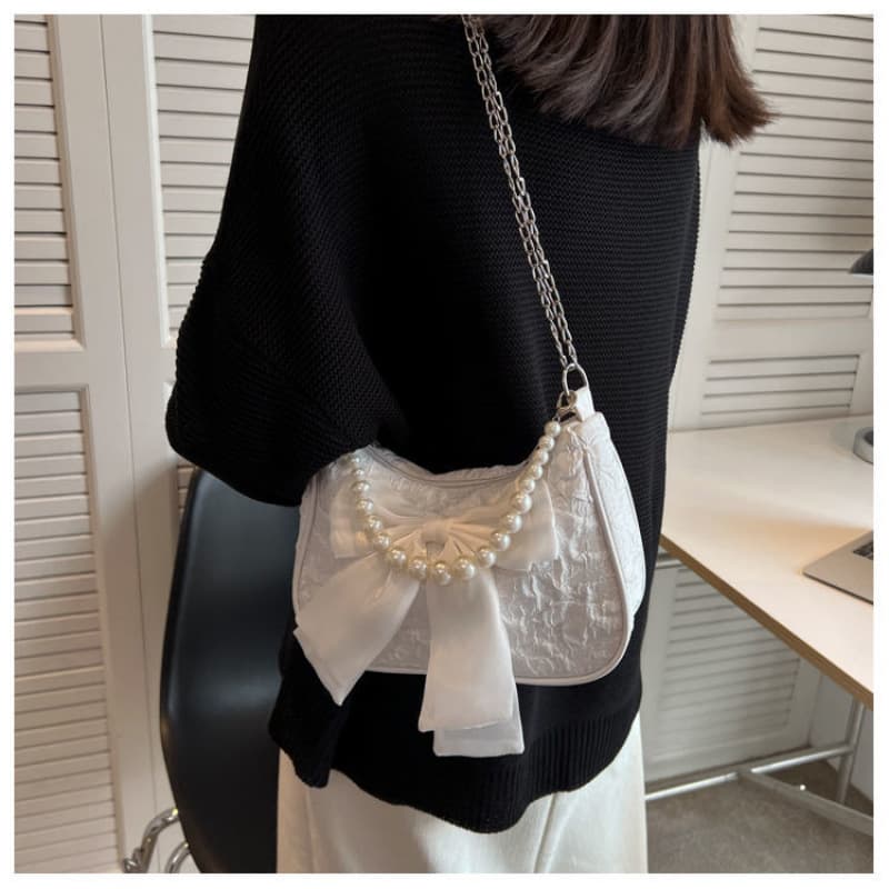 Premium Textured Niche Bow Bag Women Summer 2022 New Trendy Fashion Pearl Underarm Bag Versatile Shoulder Bag