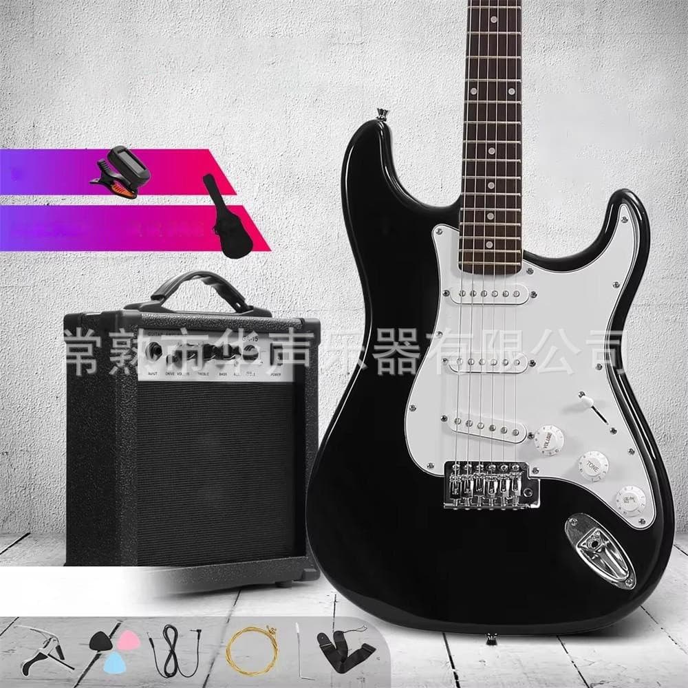 39-inch Electric Guitar Set for Beginners Students Adults ST Rock Electric Guitar with 15W Amplifier Black