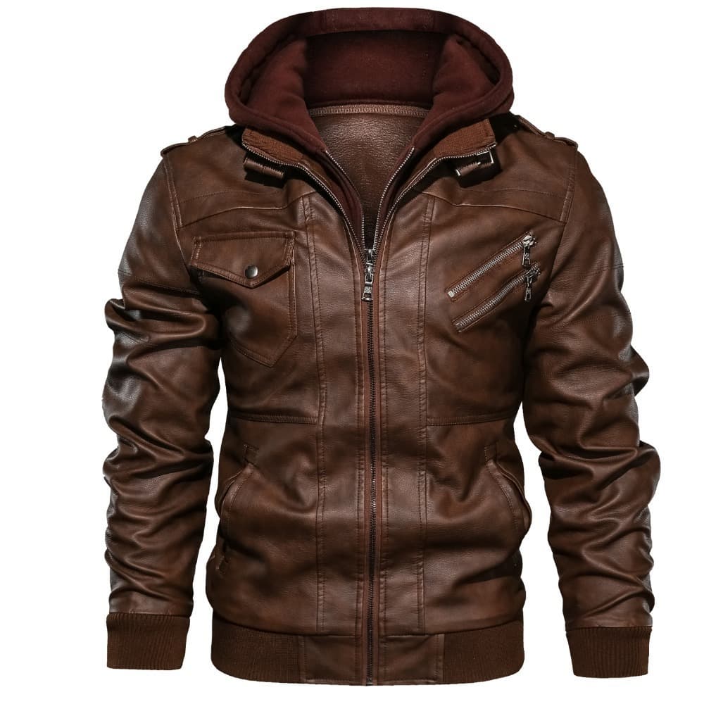 Men's Hooded Jacket Removable Leather Biker PU Coat Autumn Winter Fashion Casual Outerwear Vintage Style Real Fake Leather