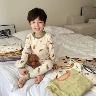 Children's Pajamas Class A Autumn/Winter Boys and Girls Baby Wool Ribbed Homewear Toddler Kids Cartoon Thermal Underwear