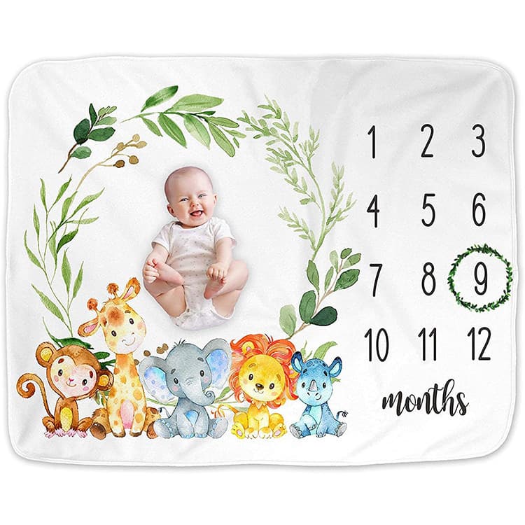Baby Milestone Month Number Photo Blanket, Flannel Cover Blanket, Baby Photography Background Blanket