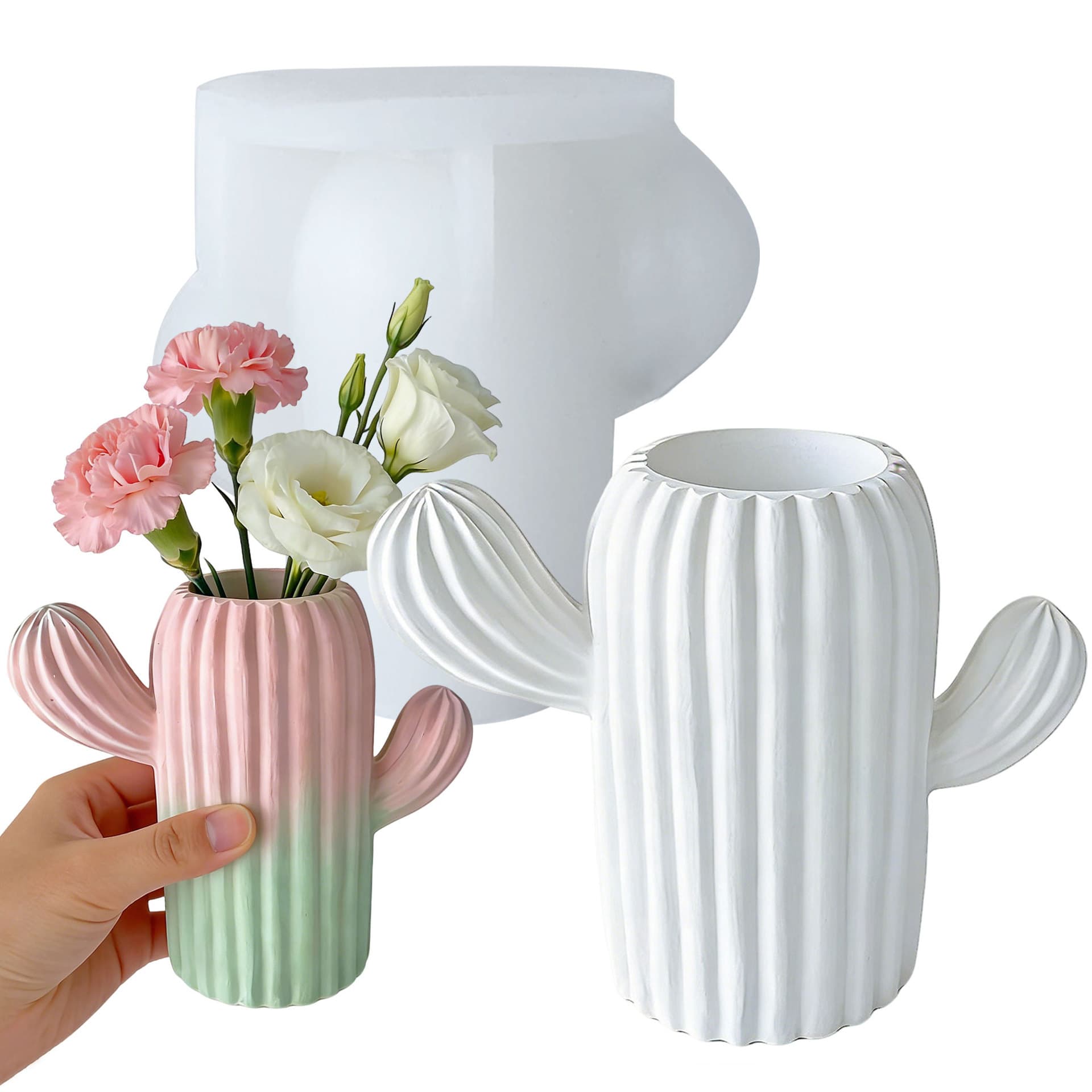 Gypsum Cactus Flower Pot Silicone Mold DIY Resin Epoxy Concrete Cement Gypsum Vase Silicone Mold