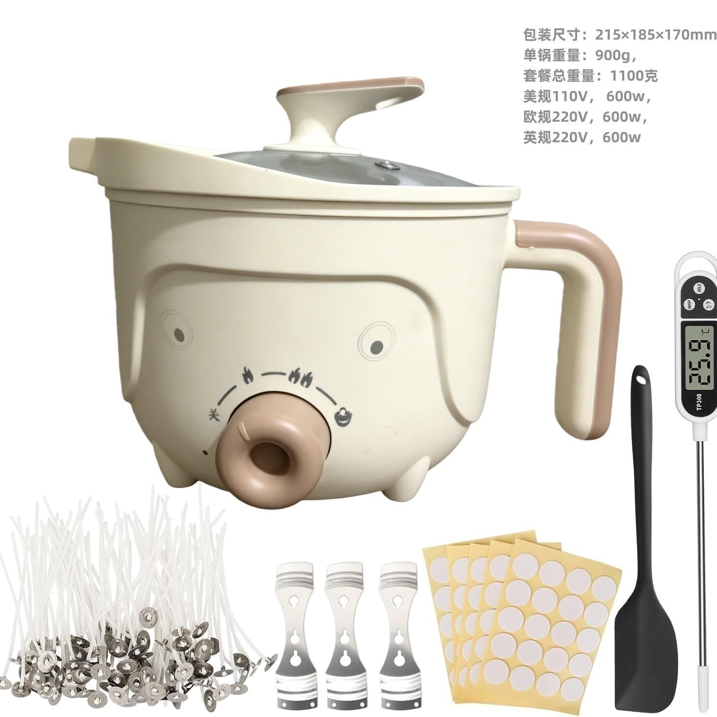 Candle wax melter with pour spout for making candles and soaps Includes wax melting pot candle wick sticker holder
