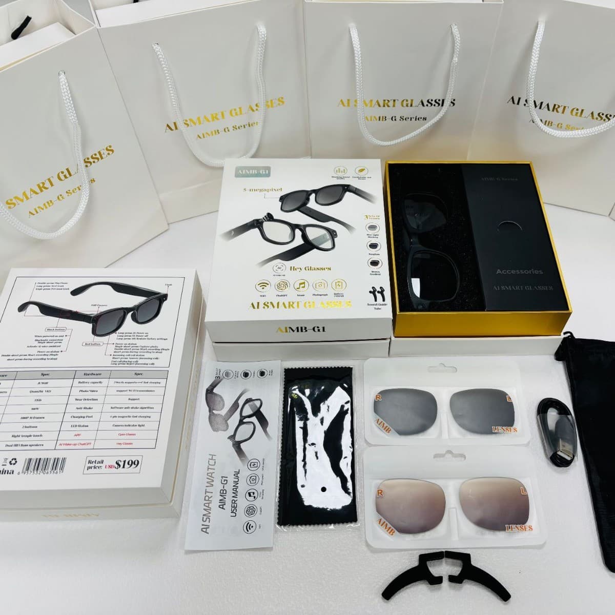 New Cross-Border AIMB-G1 Smart Glasses 8MP Photo Local Storage Audio Recording Video Translation Glasses
