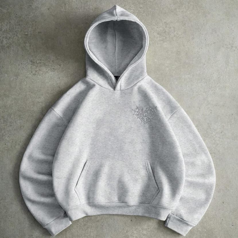 Cross-border minimalist light heather gray heart pullover sweatshirt solid color low-key small logo fleece loose streetwear unisex