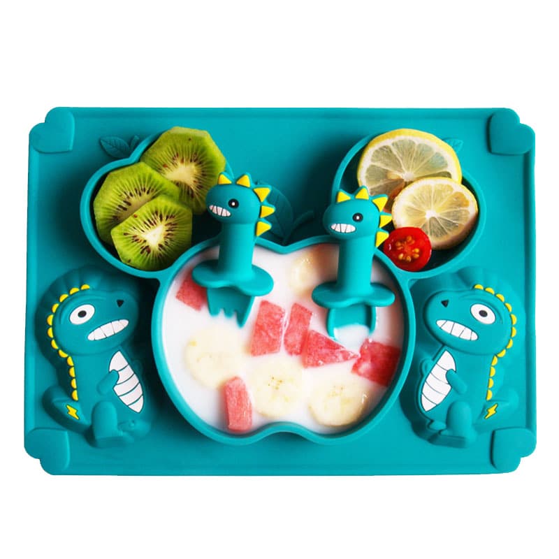 Silicone Baby Plate with Suction Base, One-Piece Drop-Resistant Infant Plate with Spoon and Fork Set, In Stock