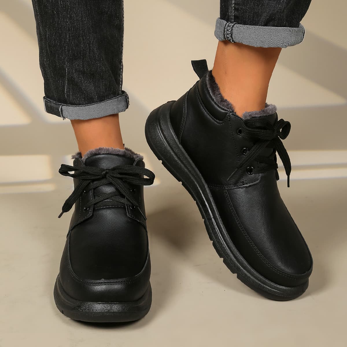 Cross-Border Drop Shipping Men's Cotton Shoes 2025 Winter Soft Leather with Plush Fleece Lining Thickened Warm Snow Boots Dad Leather Shoes