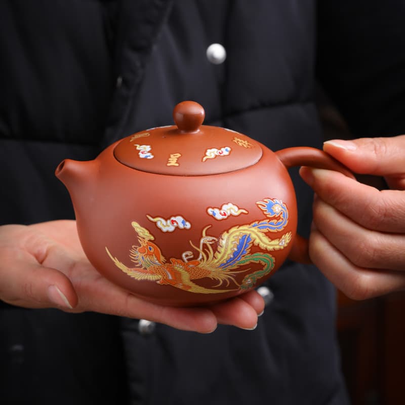 Red Clay Zisha Teapot Xishi Fengming Color-Changing Teapot for Home Brewing Dahongpao Handmade Ceramic Teapot