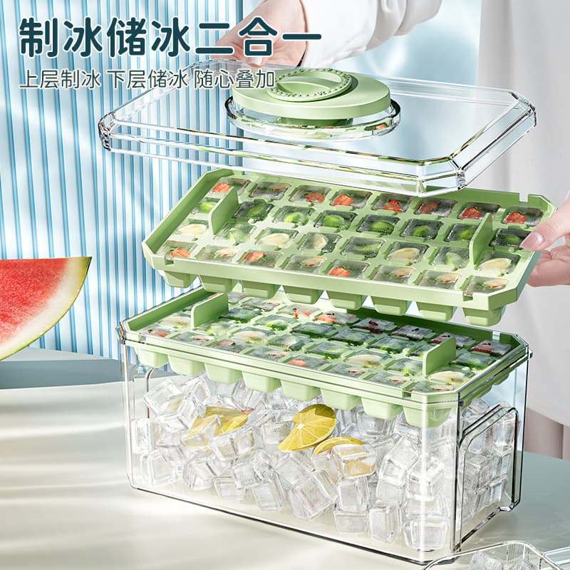 Ice Cube Mold Food-Grade Homemade Ice Cube Box Refrigerator Freezer Large Capacity Press-Type Ice Tray Storage Box Ice Cube Freezing Tool