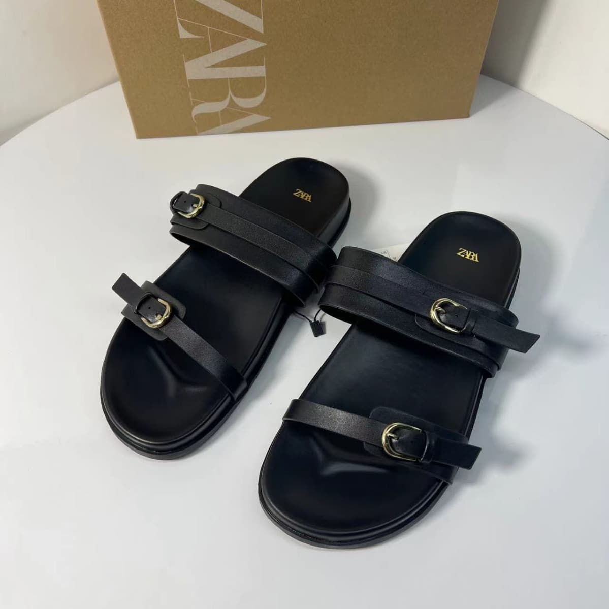 ZA2024 new women's shoes, one-line buckle thick-soled flat slippers, sandals, beach lazy shoes for home and outdoor wear