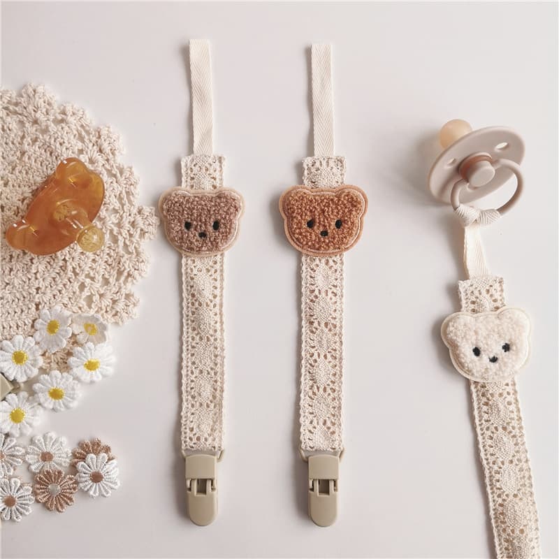 Ins style bear lace baby pacifier chain pacifier clip baby teether toy anti-drop rope anti-lost strap