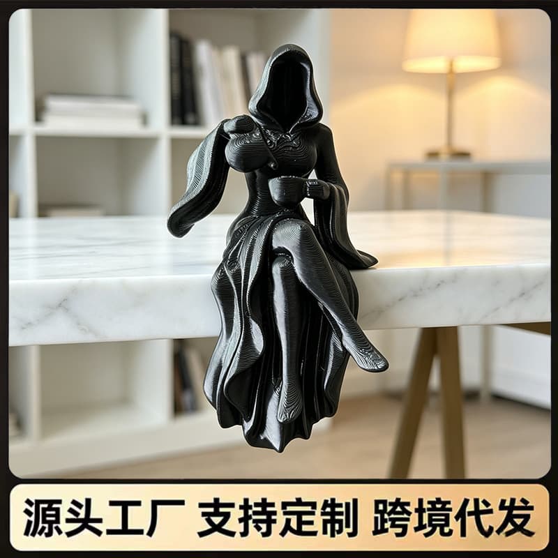 Cross-border new product 3D printed sitting statue mysterious black hooded figure Death desktop ornaments decorative Gothic style