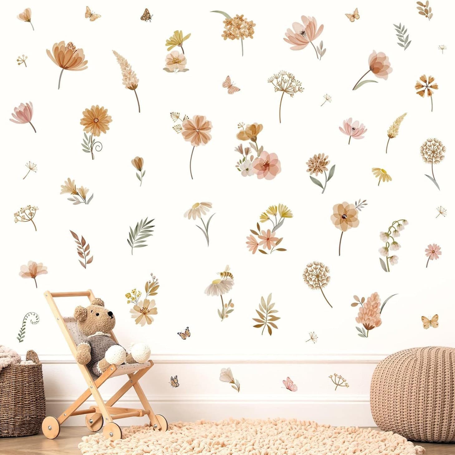 Bohemian Flower Wall Stickers Wildflower Dandelion Grass Wall Decals for Girls Bedroom Living Room Kitchen Wall Decor