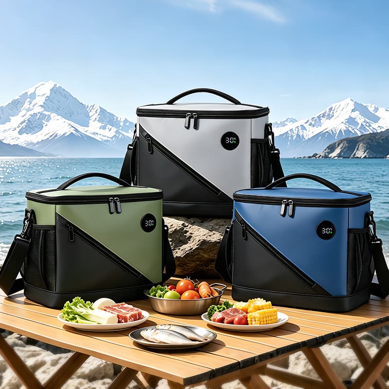 Outdoor Temperature Display Handheld Picnic Insulated Lunch Bag, Large Capacity Outdoor Camping Tactical Cooler Bag
