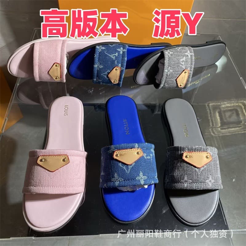2025 Lujia New Flat Slippers for Women Denim Fashion Solid Color Outdoor Printed Beach Strap Slippers