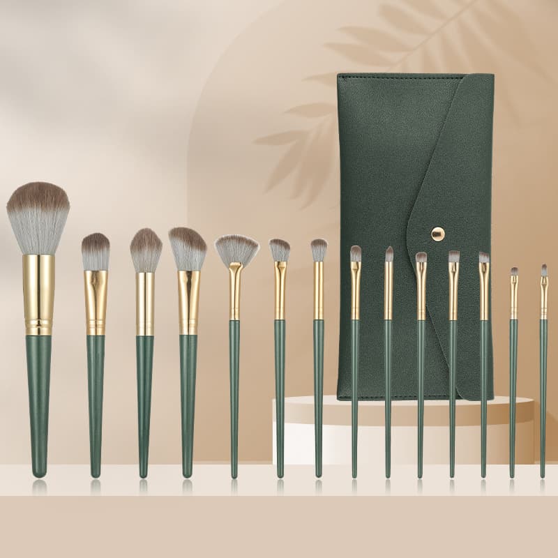 14-Piece Green Cloud Makeup Brush Set, Professional Artist Kit, Full Portable Set for Setting and Finishing
