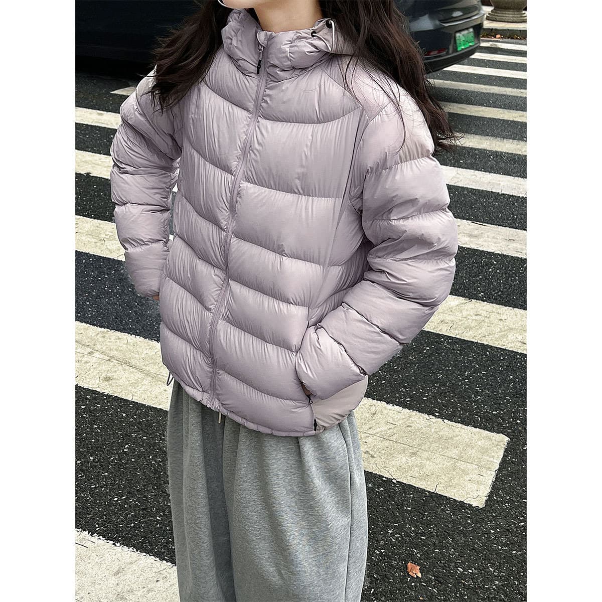 Luxi 90% white duck down puff ribbed down jacket women winter lightweight cold-proof hooded coat Y802501
