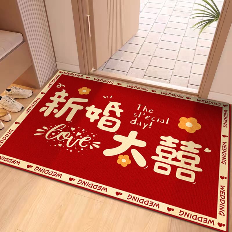 Wedding Crystal Velvet Red Carpet, Wedding Red Festive Doormat, Home Entrance Door Mat