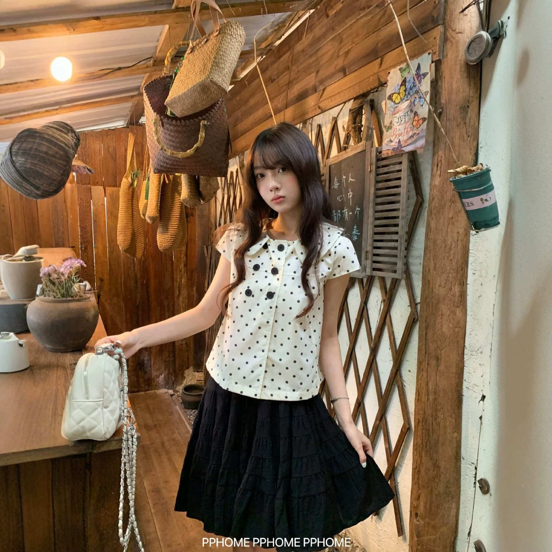 2026 New Polka Dot Peter Pan Collar Short Sleeve Shirt for Women Summer Double Breasted High-end Design French Style Top Versatile