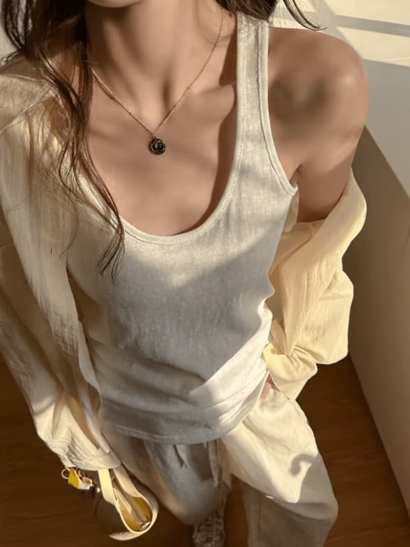 Relaxed Lazy Casual Sheer Lightweight Racerback Tank Top White Camisole Women's Summer Simple Loose Sleeveless Top