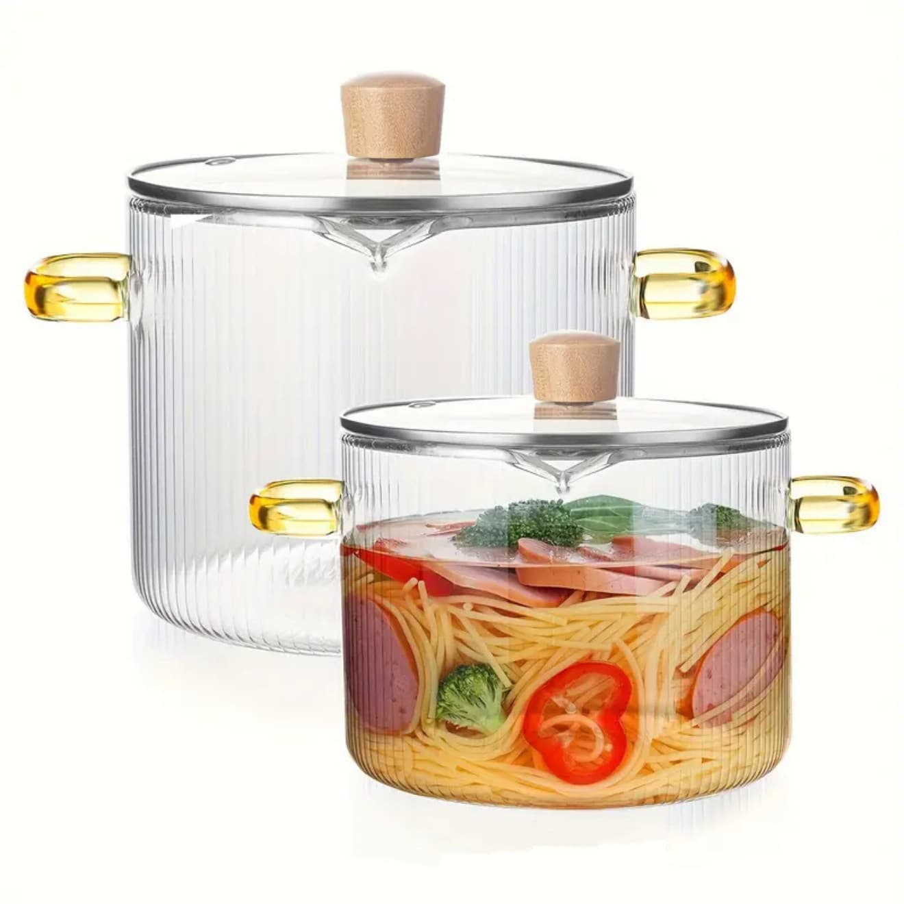 Creative Bear Double-Ear Soup Pot, Striped Pot, Glass Transparent Health Pot, Electric Ceramic Hob Heating Noodle Bowl, Milk Pot