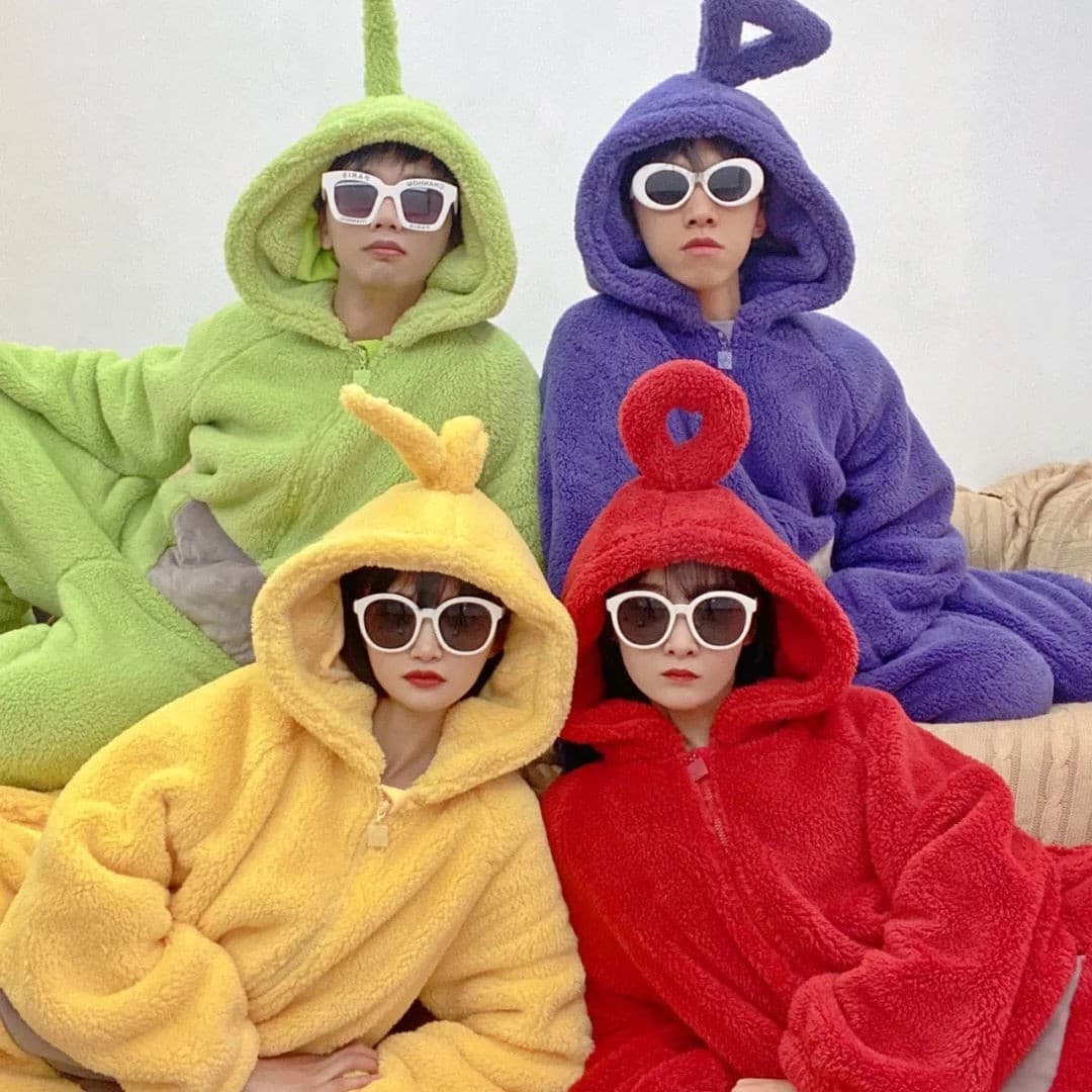 Cross-border Hot Style Cute Cartoon Teletubbies Pajamas Autumn and Winter Style Thickened Coral Fleece Jumpsuit Homewear Couple Set