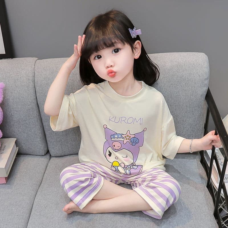 Girls' Pajamas Modal Summer Thin Home Clothes Cartoon Children's Short Sleeve Baby Catch a Cold Seven-Point Air Conditioning Set