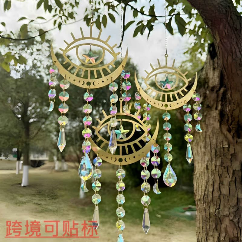 Cross-border Direct Supply Evil Eye Crystal Wind Chime Pink Crystal Star Moon Rainbow Sun Catcher Pendant Home Window Decoration