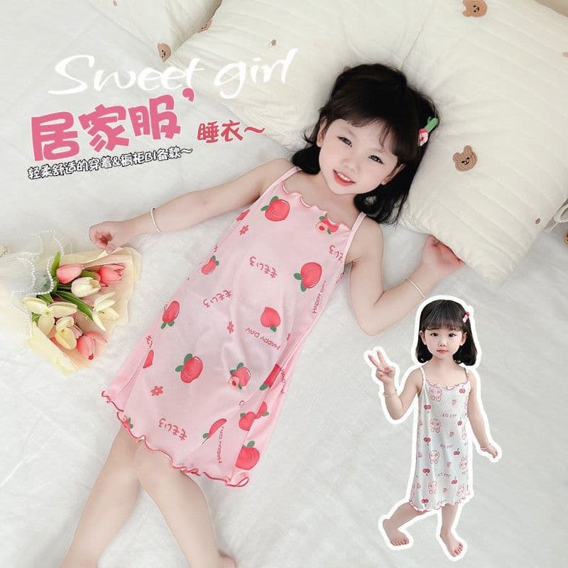 Girls' Nightgown Ice Silk Thin Strap Dress Summer Baby Homewear Girl Children's Pajamas Strap Vest Wholesale