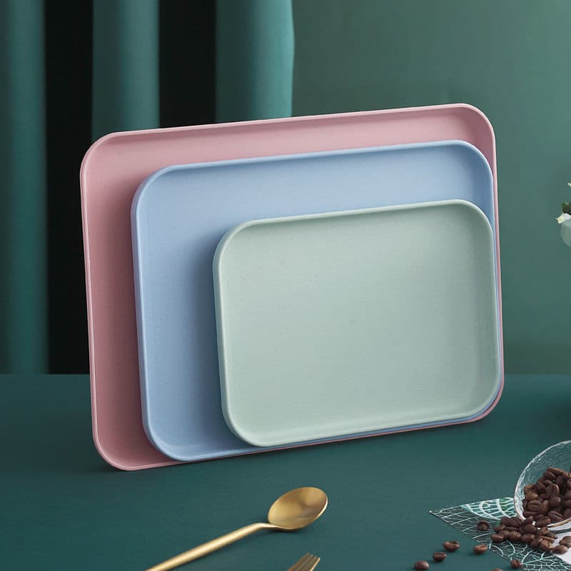 Wholesale trays made of thickened plastic with wheat straw, suitable for holding water cups, fruit plates, teacups, and other cups.