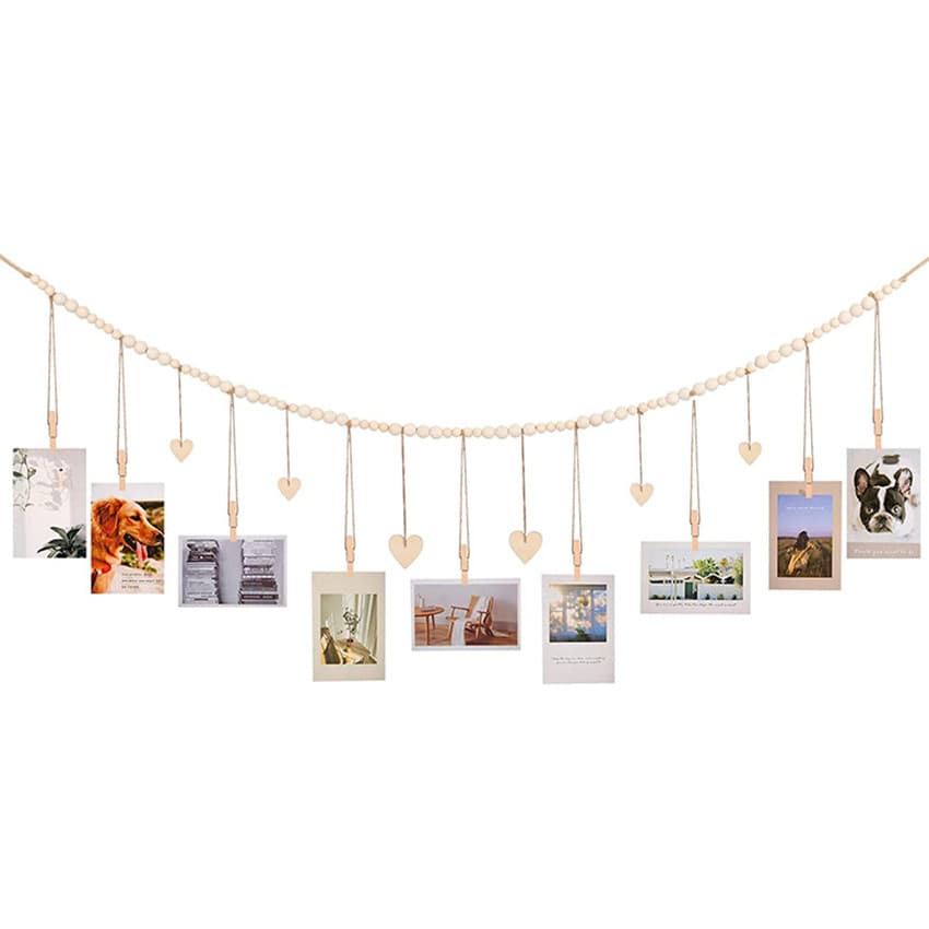Nordic Style Color Love Heart Wooden Bead Photo Storage Hairpin Organizer Children's Photo Wall Decoration Hanging Ornament