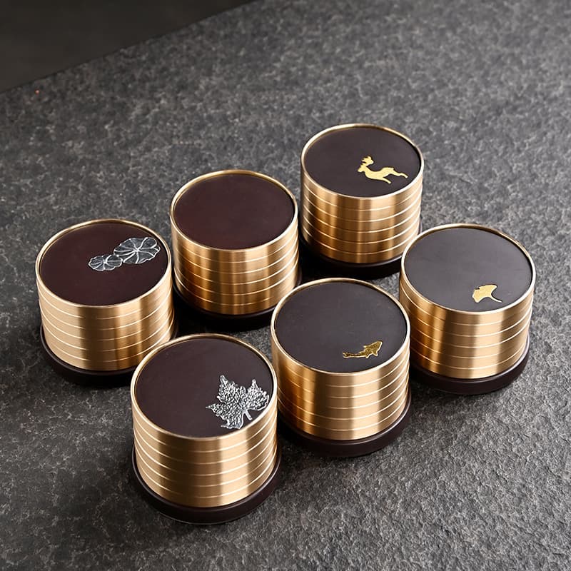 Bakelite Copper Coaster Set Premium Brass Tea Cup Mat for High-End Tea Ceremony Accessories Heat Insulation Pad