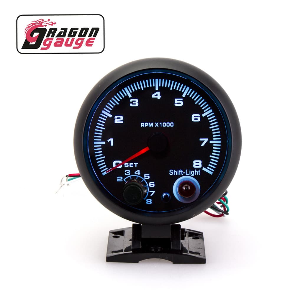 Car Modification Gauge Tachometer 95MM/12V Universal Pointer Type Blue Light Tachometer 0-8000RPM