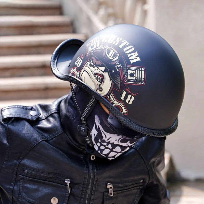 Electric Motorcycle Helmet Men's Retro Personality 3C National Standard Half Helmet Summer Motorcycle Scooter Skull Helmet Cool Personality Four Seasons Safety Helmet