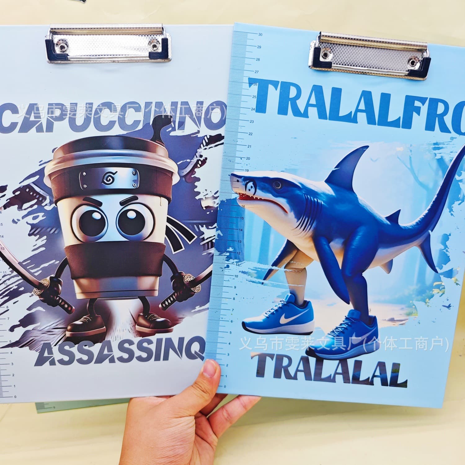 Foreign trade Shan Hai Jing A4 thickened plate clip cartoon shark wearing shoes image writing pad student information clip batch
