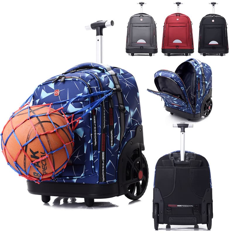 Trolley Backpack Large Wheels for Middle School Students, Large Capacity Rolling Backpack with Shoulder Straps, Travel Bag, Stair-Climbing Luggage