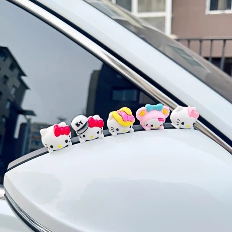 KT Cat Car Ornament Cute Cartoon Dashboard Decoration Electric Vehicle Interior Accessory Rearview Mirror