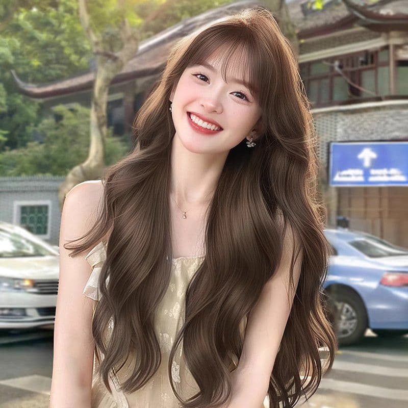 Xuchang Ziqi Wig Hazelnut Gray Brown Big Wave Long Temperament Full Head Cover Natural Fluffy Wig