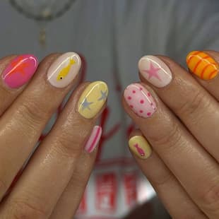 Cross-border Summer Beach Nails Cute Fish Star Dot Stripe Pattern False Nails Press-on Nails