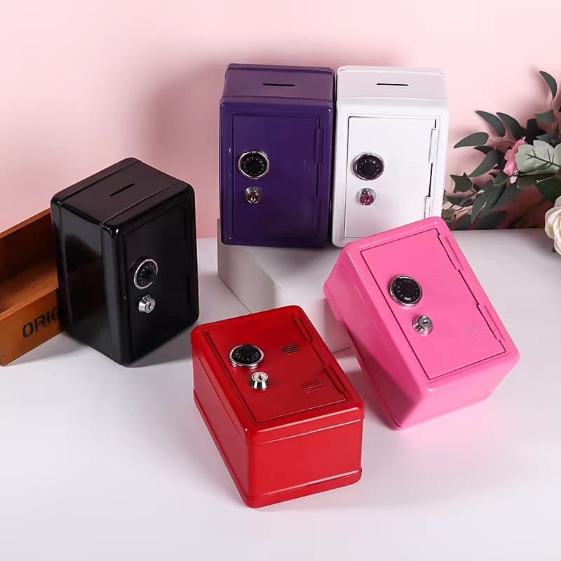 Metal Locking Piggy Bank Safe, Home Coin Savings Box Storage Container, First Birthday Fortune Telling Props