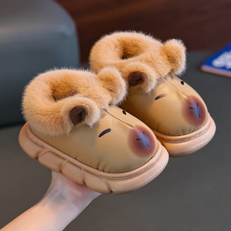 Capybara Children's Cotton Shoes Autumn Winter Boys EVA Leather Waterproof Indoor Baby Bootie Cotton Slippers