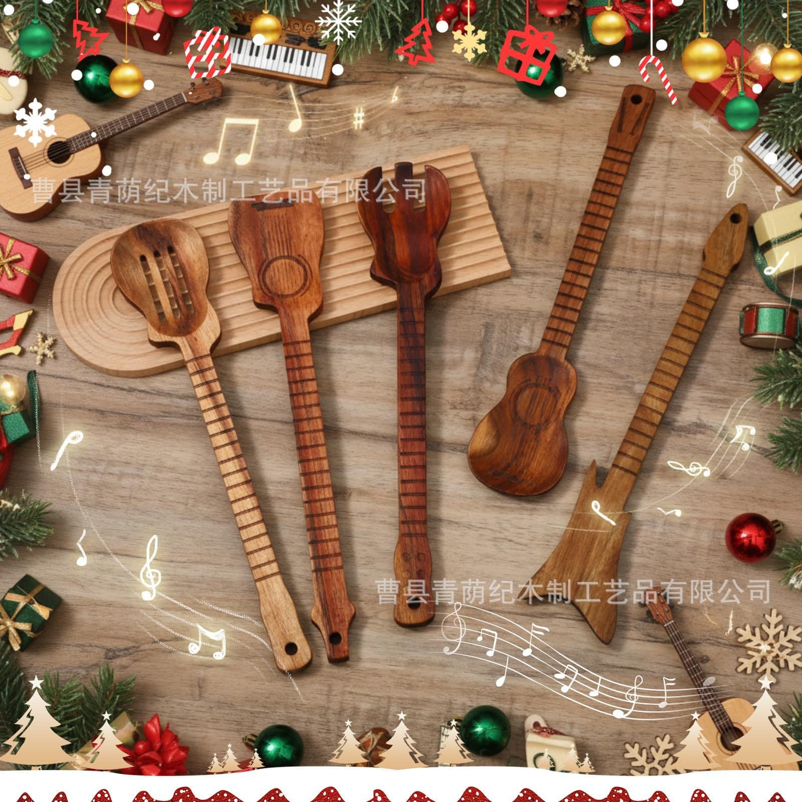 Wooden fork and spoon creative guitar shape kitchen supplies wooden crafts guitar wooden spoon kitchen mixing spoon