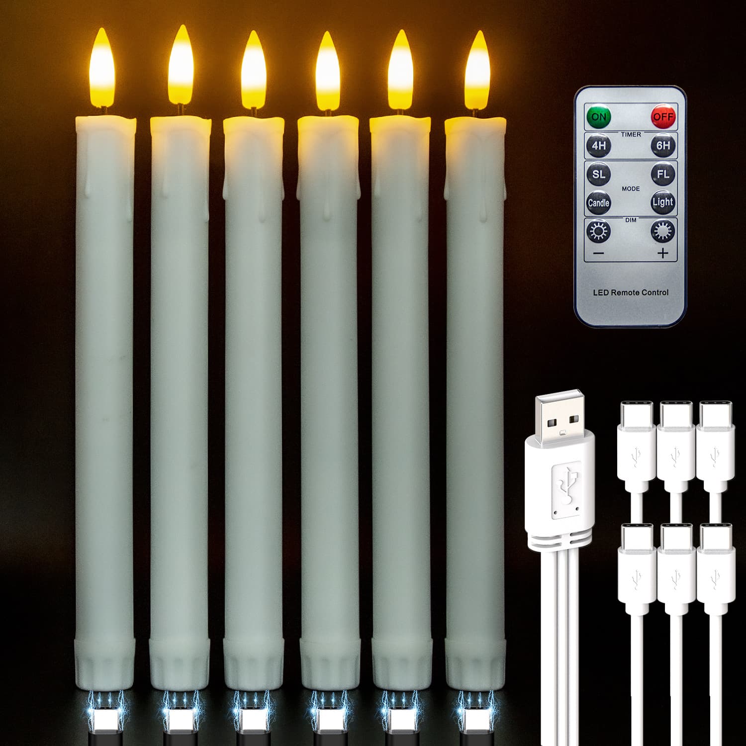 2025 New Model Amazon Export Remote-Controlled Rechargeable Long-Stem Candle Atmosphere Light Plastic Material Led Electronic Candle Stick