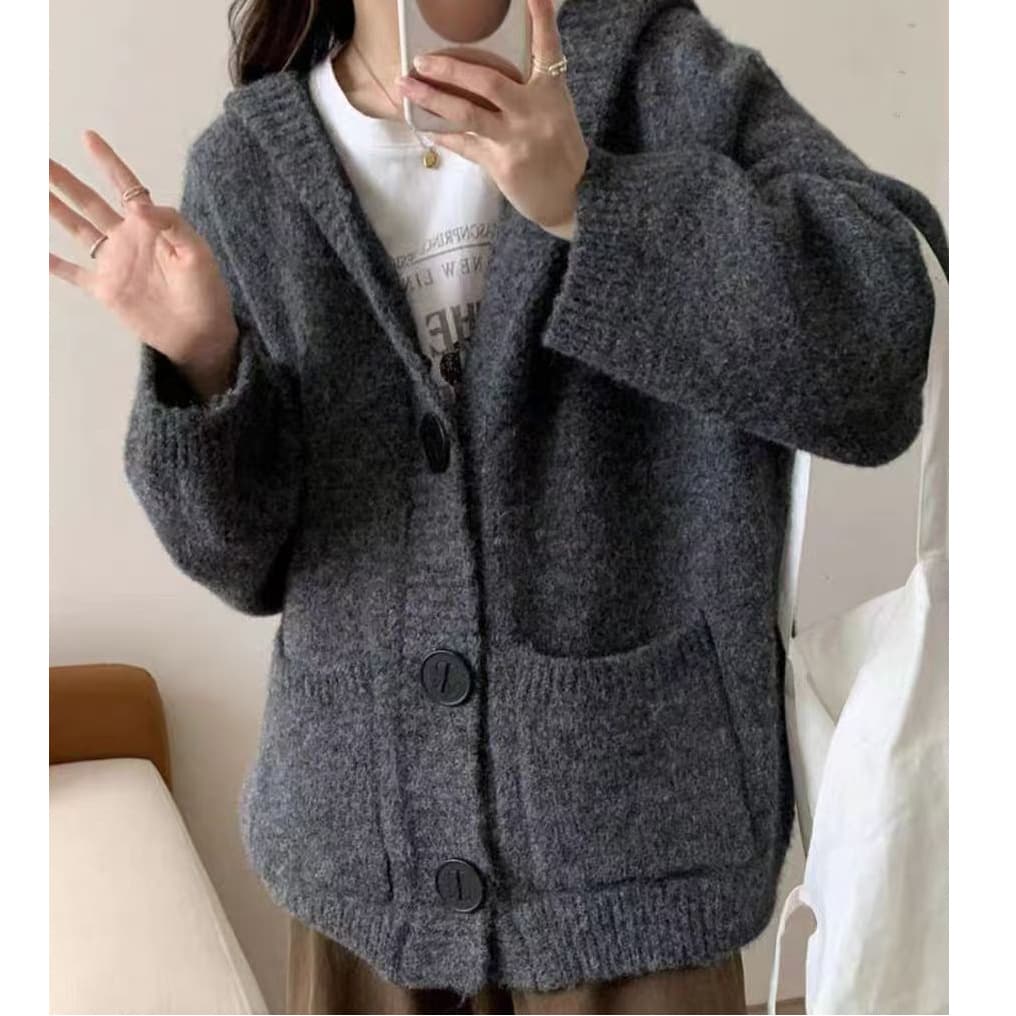 Cozy Loungewear Hooded Cardigan for Women, Soft and Thick Long-Sleeve Loose Knit Coat for Fall and Winter