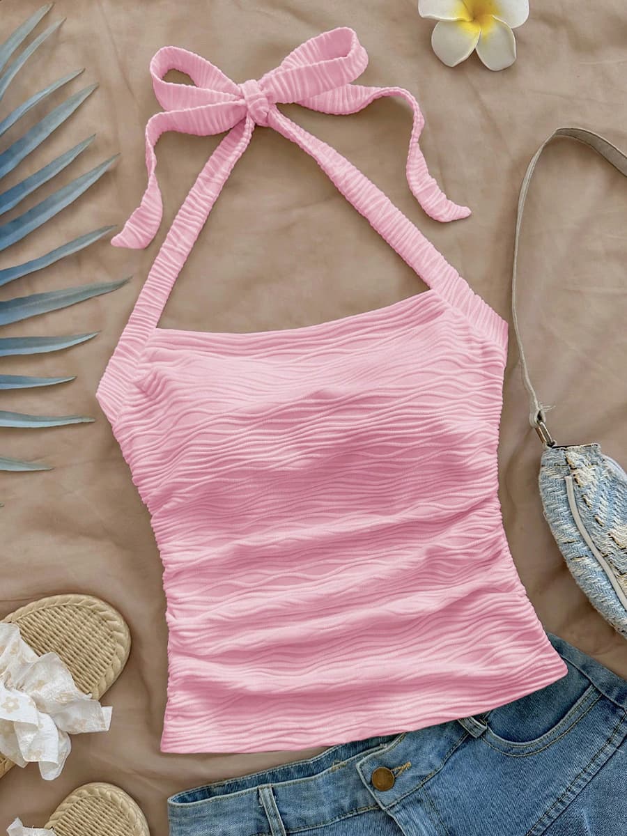 Ruihou Cross-Border Trade European and American Sexy Camisole 2025 Summer Beach Vacation Style Tie-Strap Halter Top Women's Clothing