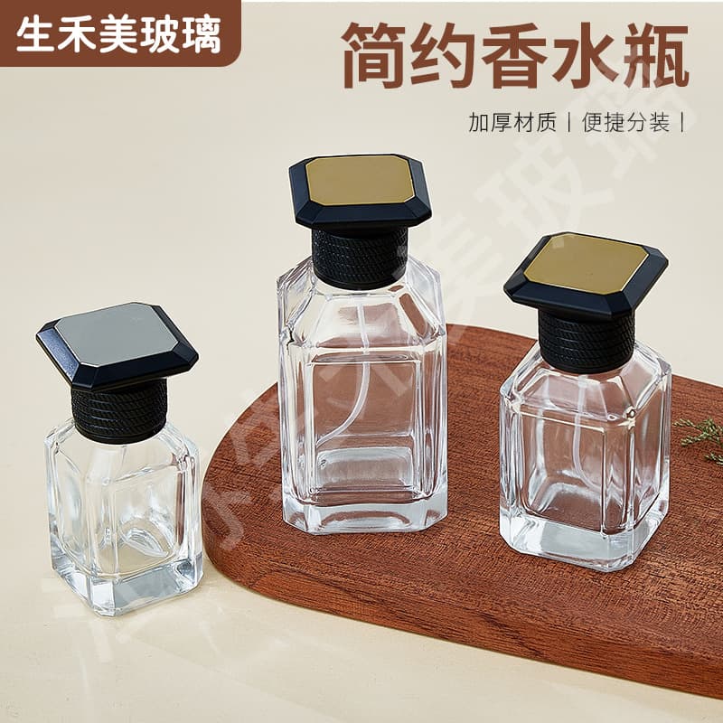 In Stock Transparent 30ml 50ml 100ml Square Perfume Bottle with Labeling Area, Perfume Refill Bottle