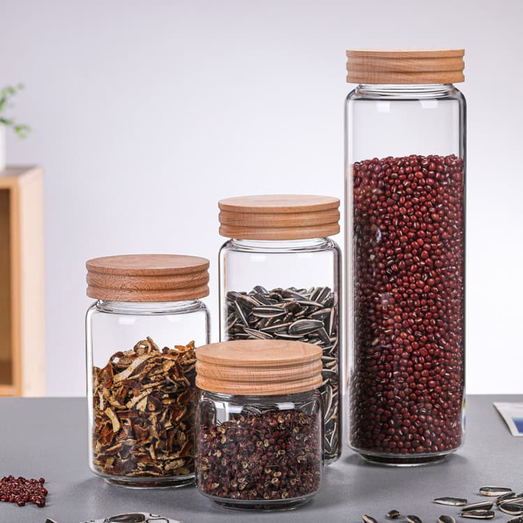 Acacia High Borosilicate Heat-Resistant Glass Storage Jar Candy Jar Acacia Wood Screw Glass Sealed Jar